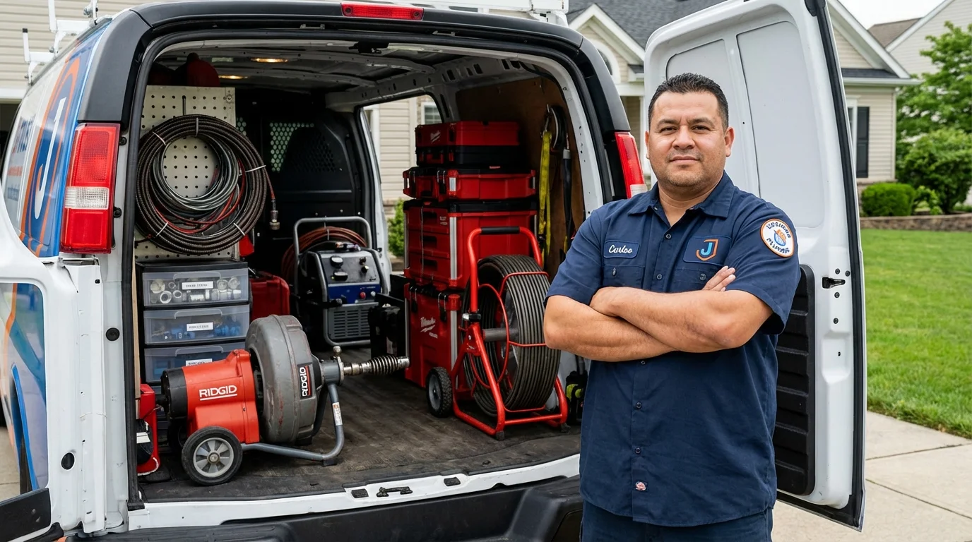 Professional drain cleaning equipment and Johns Plumbing LLC plumber in Manistique